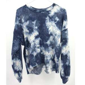 Abound Blue White Waffle Knit Top Womens S Tie Dye